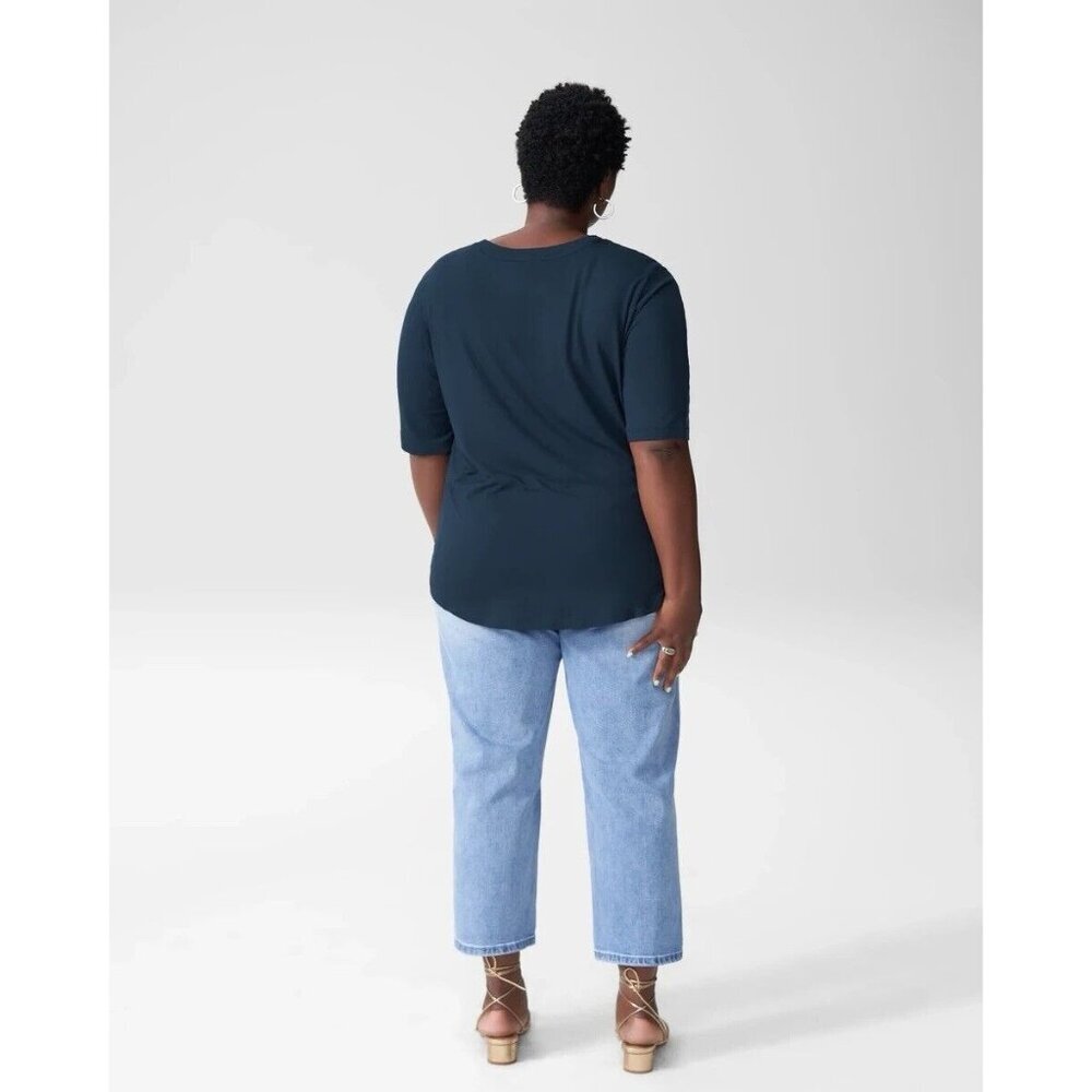 Universal Standard Womens Arvo Cupro Mix Tee Sz XS 10 12 Navy Blue Shirt Top - Picture 3 of 6